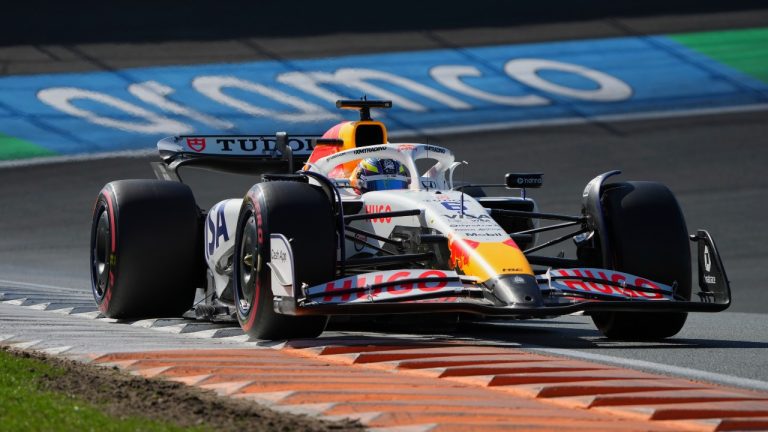 Racing Bulls driver Isack Hadjar of France in action during the qualifying for the Formula One Dutch Grand Prix in Zandvoort, Netherlands, Saturday, Aug. 30, 2025. (Peter Dejong/AP)