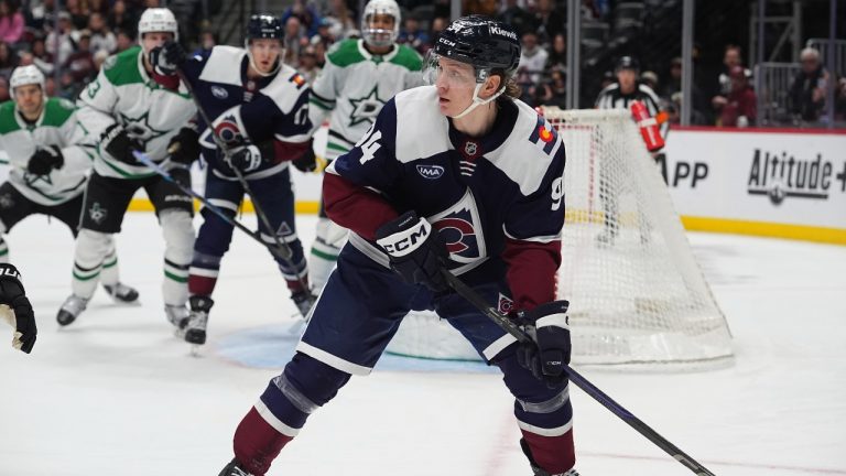 Colorado Avalanche left wing Joel Kiviranta (94) in the third period of an NHL hockey game Saturday, Jan. 18, 2025, in Denver. (David Zalubowski/AP)