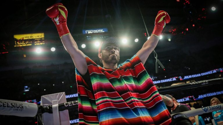 Julio Cesar Chavez Jr. arrives for his cruiserweight boxing match against Jake Paul on Saturday, June 28, 2025, in Anaheim, Calif. (Etienne Laurent/AP)