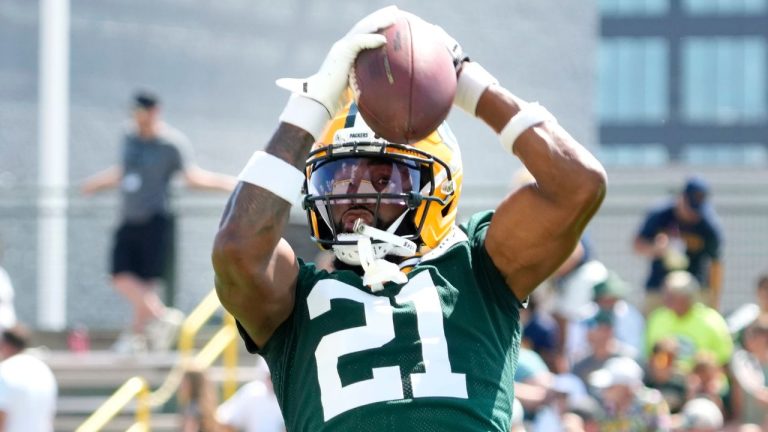 Green Bay Packers' Nate Hobbs runs a drill during an NFL football practice Sunday, July 27, 2025, in Green Bay, Wis. (Kayla Wolf/AP)