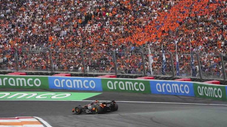 McLaren driver Oscar Piastri of Australia in action during the Formula One Dutch Grand Prix. (Peter Dejong/AP)