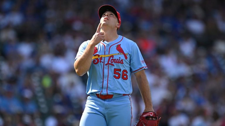 St. Louis Cardinals closing pitcher Ryan Helsley celebrates after defeating the Chicago Cubs in a baseball game Saturday, July 5, 2025, in Chicago. (Paul Beaty/AP)