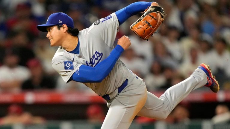 Los Angeles Dodgers starting pitcher Shohei Ohtani throws to the plate during the fourth inning of a baseball game against the Los Angeles Angels, Wednesday, Aug. 13, 2025, in Anaheim, Calif. (Mark J. Terrill/AP)