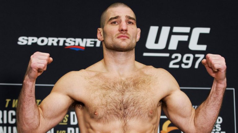Sean Strickland weighs in ahead of his UFC Middleweight title bout, in Toronto on Friday, Jan. 19, 2024. (Cole Burston/CP)