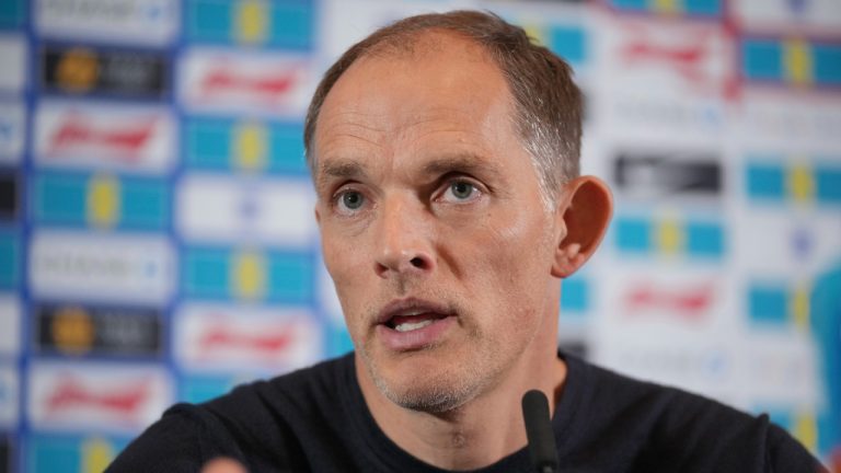 England men's soccer team head coach Thomas Tuchel, attends the news conference in London, Friday, Aug. 29, 2025 ahead of England's soccer World Cup qualifiers against Andorra and Serbia. (Kin Cheung/AP)