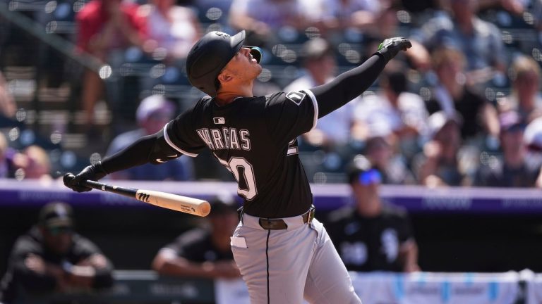 Chicago White Sox third baseman Miguel Vargas (20) in the seventh inning of a baseball game Sunday, July 6, 2025, in Denver. (David Zalubowski/AP)