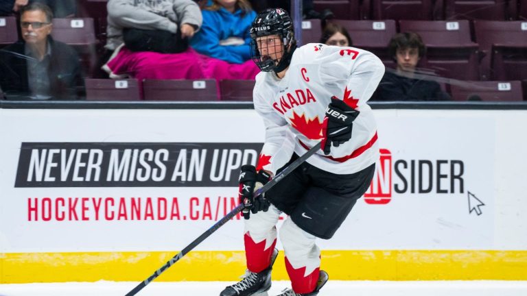 Keaton Verhoeff in action at the U17 World Challenge in Sarnia, Ont. in November 2024. (Thomas Skrlj/Hockey Canada Images)