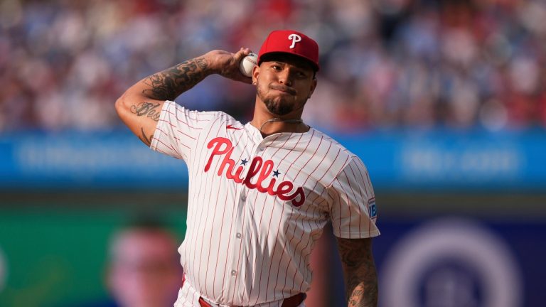 Philadelphia Phillies' Taijuan Walker plays during a baseball game Saturday, July 19, 2025, in Philadelphia. (Matt Slocum/AP)