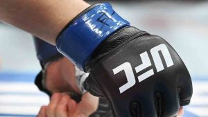 UFC branding on a glove at UFC 315 in Montreal, Saturday, May 10, 2025. (Graham Hughes/CP)