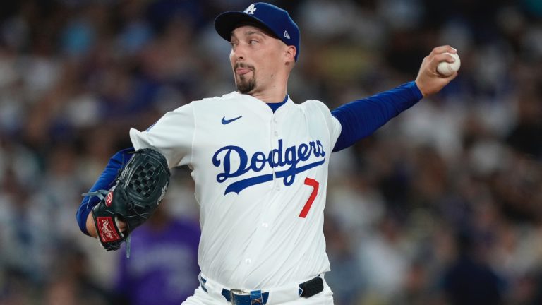 Los Angeles Dodgers starting pitcher Blake Snell throws to the plate during the first inning of a baseball game against the Colorado Rockies, Wednesday, Sept. 10, 2025, in Los Angeles. (Mark J. Terrill/AP)