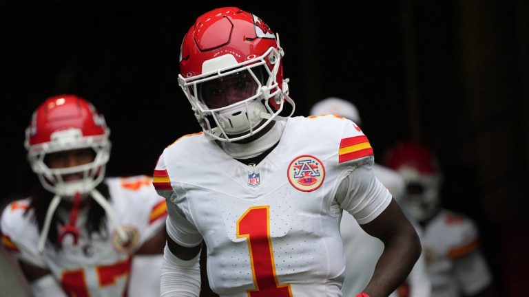Kansas City Chiefs wide receiver Xavier Worthy runs out to the field before an NFL pre-season football game against the Seattle Seahawks, Friday, Aug. 15, 2025, in Seattle. (Lindsey Wasson/AP)