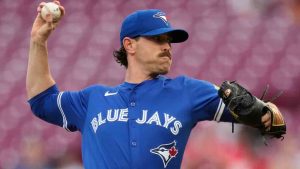 Toronto Blue Jays pitcher Shane Bieber throws during the first inning of a baseball game against the Cincinnati Reds Wednesday, Sept. 3, 2025, in Cincinnati. (Carolyn Kaster/AP)