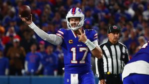 Buffalo Bills quarterback Josh Allen throws against the Baltimore Ravens during the first half of an NFL game in Orchard Park, N.Y., Sunday, Sept. 7, 2025. (Jeffrey T. Barnes/AP)
