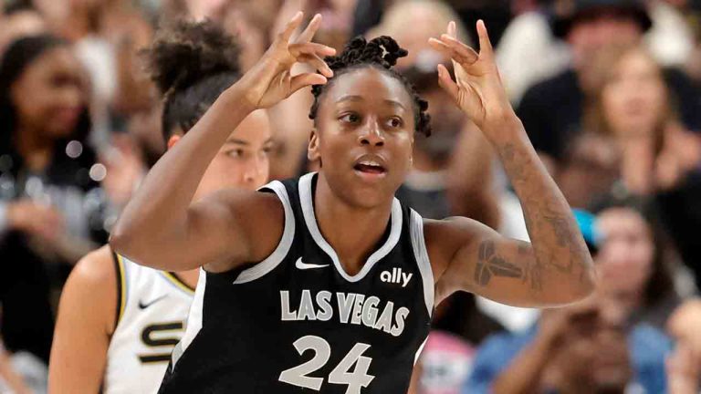 Las Vegas Aces guard Jewell Loyd. (Steve Marcus/Las Vegas Sun via AP)