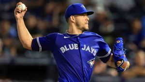 Toronto Blue Jays pitcher José Berríos throws against the Tampa Bay Rays during the first inning of a baseball game Tuesday, Sept. 16, 2025, in Tampa, Fla. (Mike Carlson/AP)