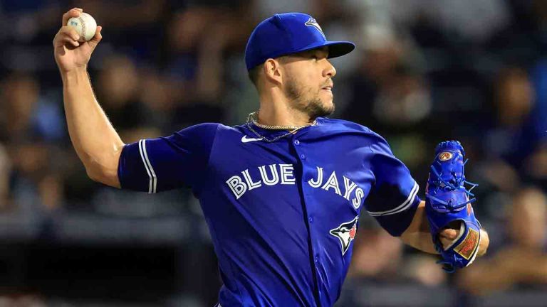 Toronto Blue Jays pitcher José Berríos throws against the Tampa Bay Rays during the first inning of a baseball game Tuesday, Sept. 16, 2025, in Tampa, Fla. (Mike Carlson/AP)