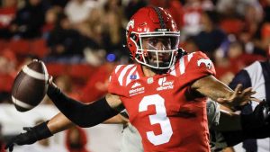 Calgary Stampeders quarterback Vernon Adams Jr. throws the football during first half CFL football action against the B.C. Lions in Calgary, Friday, Sept. 19, 2025. (Jeff McIntosh/CP)