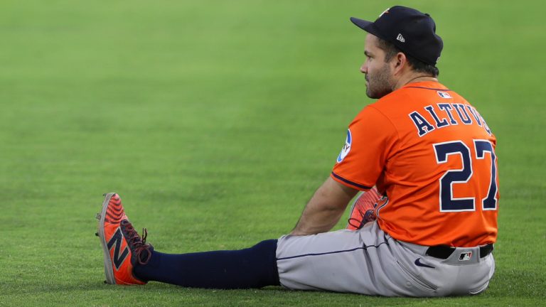 Houston Astros' Jose Altuve looks on before a game against the Athletics, Wednesday, Sept. 24, 2025, in West Sacramento, Calif. (Scott Marshall/AP)