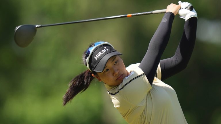 Chanettee Wannasaen, of Thailand, hits from the second tee during the third round of the Chevron Championship LPGA golf tournament Saturday, April 26, 2025, in The Woodlands, Texas. (Eric Gay/AP)