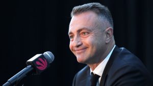 Head Coach Darko Rajaković speaks to the media at the Toronto Raptors media day in Toronto on Monday, Sept. 29, 2025. (Chris Young/CP)