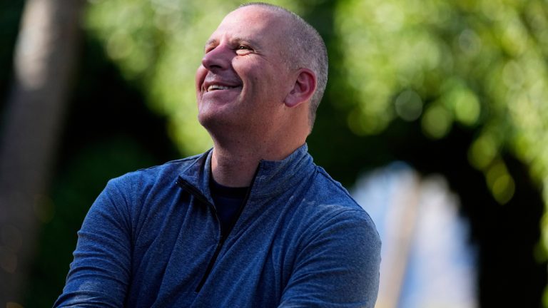 Athletics general manager David Forst speaks during Major League Baseball's general managers meetings, Nov. 7, 2023, in Scottsdale, Ariz. (Matt York/AP)