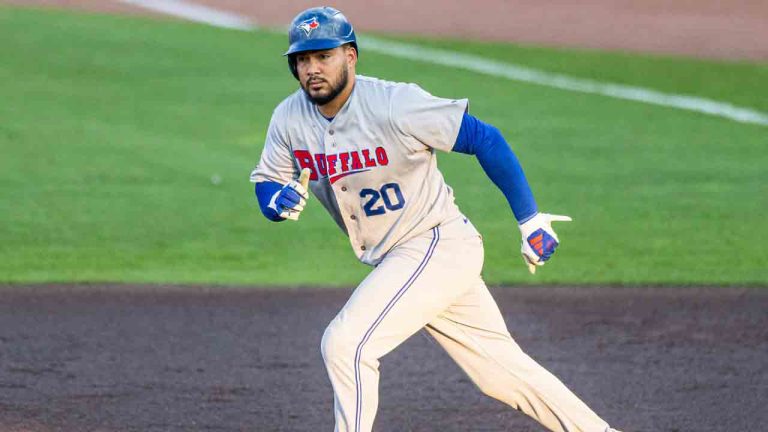 Anthony Santander runs the bases in triple-A action for the Buffalo Bisons on Thursday, Sept. 12, 2025. (Photo credit: Rochester Red Wings)
