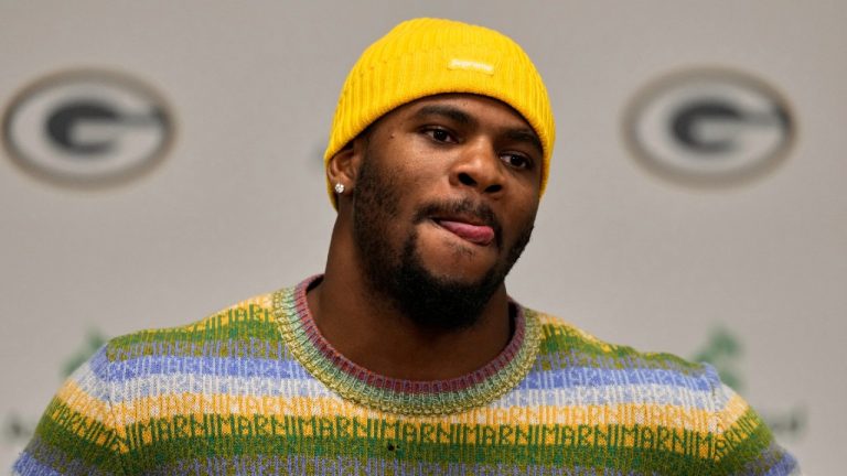 Green Bay Packers outside linebacker Micah Parsons speaks at his introductory news conference Friday, Aug. 29, 2025, in Green Bay, Wis. (Morry Gash/AP)