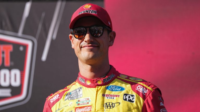 Joey Logano looks on prior to a NASCAR Cup Series auto race at Darlington Raceway, Sunday, Aug. 31, 2025, in Darlington, S.C. (Matt Kelley/AP)