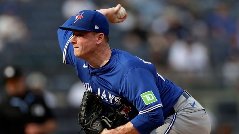 Toronto Blue Jays pitcher Louis Varland throws during the sixth inning of a baseball game against the New York Yankees Saturday, Sept. 6, 2025, in New York. (Adam Hunger/AP)