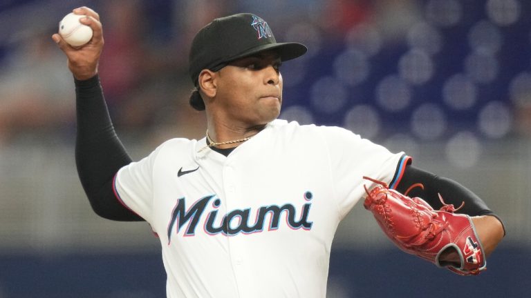 Miami Marlins starting pitcher Edward Cabrera throws during the first inning of a baseball game against the St. Louis Cardinals, Tuesday, Aug. 19, 2025, in Miami. (Lynne Sladky/AP)