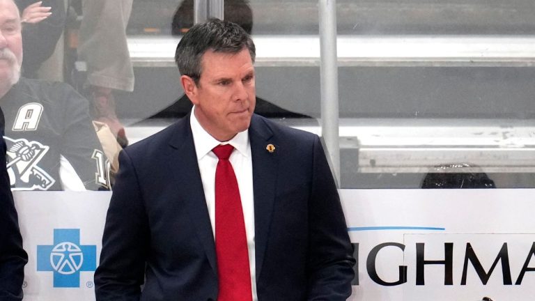 Pittsburgh Penguins head coach Mike Sullivan stands behind his bench during the second period of an NHL hockey game against the Washington Capitals in Pittsburgh, Saturday, Feb. 22, 2025. (Gene J. Puskar/AP)