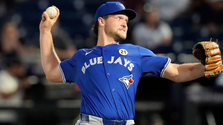 Toronto Blue Jays pitcher Trey Yesavage delivers to the Tampa Bay Rays during the first inning of a baseball game Monday, Sept. 15, 2025, in Tampa, Fla. (Chris O'Meara/AP)