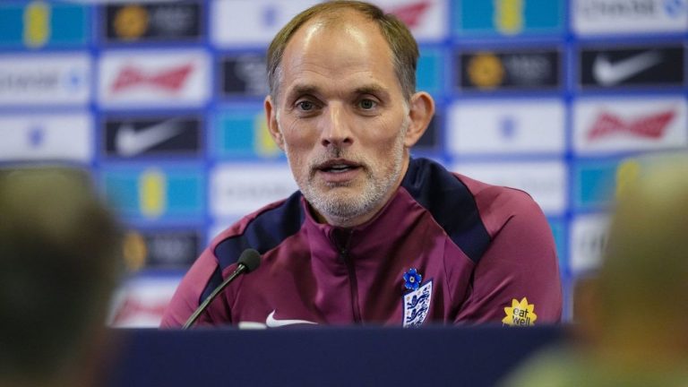 England manager Thomas Tuchel speaks during a press conference at St George's Park, Burton upon Trent, England, Friday, Sept. 5, 2025. (Nick Potts/PA via AP)