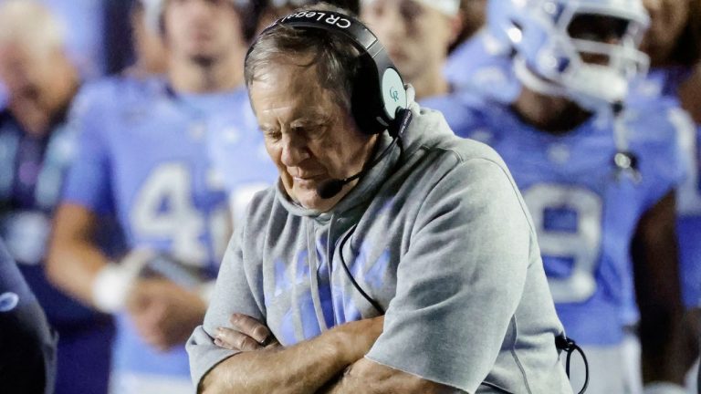 North Carolina head coach Bill Belichick watches in the closing minutes of the second half of an NCAA college football game against TCU, Monday, Sept. 1, 2025, in Chapel Hill, N.C. (Chris Seward/AP Photo)