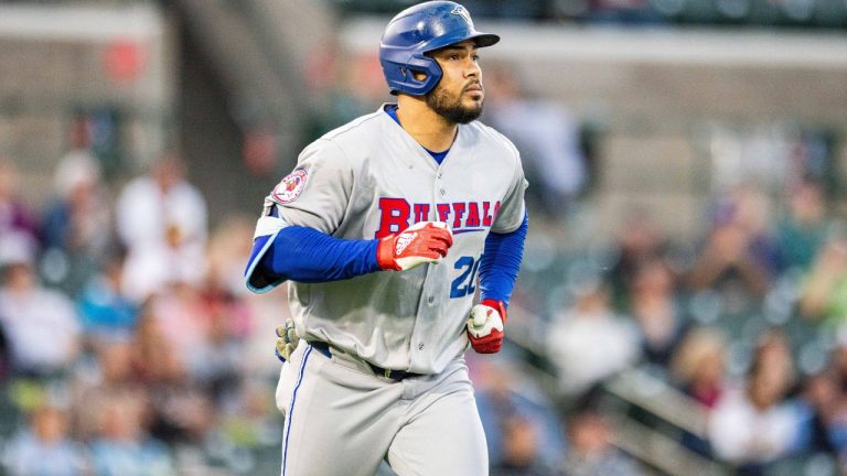 Toronto Blue Jays outfielder Anthony Santander in action with the Buffalo Bisons against the Rochester Red Wings on Sept. 11, 2025. (Rochester Red Wings photo)