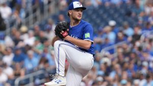 Toronto Blue Jays pitcher Trey Yesavage works against the Tampa Bay Rays during first inning MLB action in Toronto, Saturday, Sept. 27, 2025. (Chris Young/CP)
