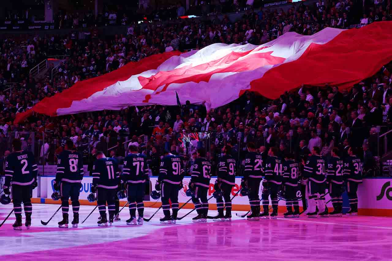 Blue Jays game showed on jumbotron at Scotiabank Arena after Maple ...