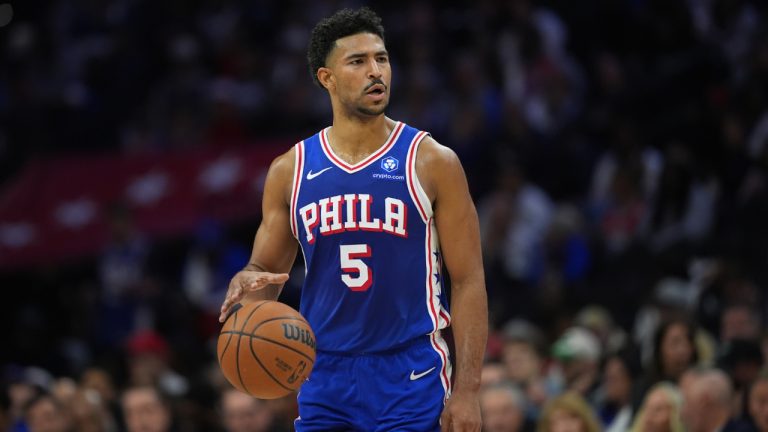 Philadelphia 76ers' Quentin Grimes plays during an NBA game Saturday, Oct. 25, 2025, in Philadelphia. (Matt Slocum/AP)
