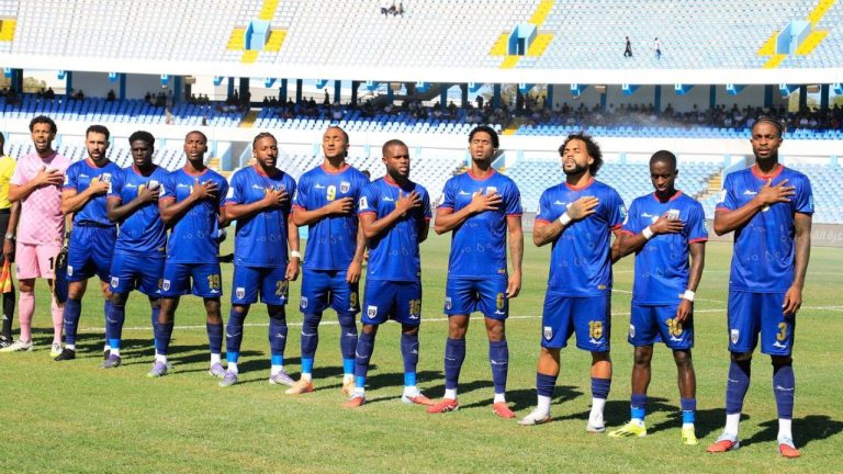 Cape Verde players stand for the national anthem during the World Cup 2026 African qualifier Group D soccer match between Libya and Cape Verde in Tripoli, Libya, Wednesday, Oct. 8, 2025. (Yousef Murad/AP)