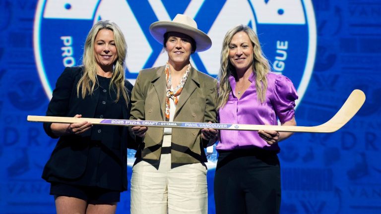 PWHL Vancouver select forward Michelle Karvinen during the first round of PWHL draft in Ottawa, Tuesday June 24, 2025. (Adrian Wyld/CP)