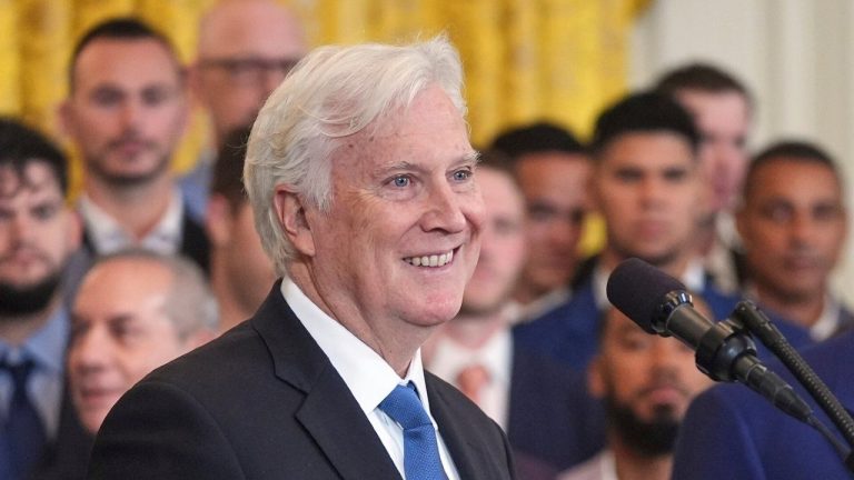 FILE - Los Angeles Dodgers owner and chairman Mark Walter speaks during a ceremony to honor the Major League Baseball 2024 World Series Champion team in the East Room of the White House, Monday, April 7, 2025, in Washington. (AP/Evan Vucci, File)