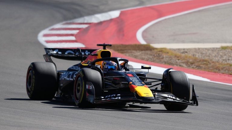 Red Bull driver Max Verstappen of the Netherlands steers his car during the Formula One U.S. Grand Prix auto race in Austin, Texas, Sunday, Oct. 19, 2025. (AP/Nick Didlick)