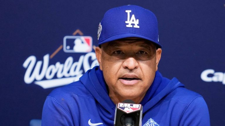 Los Angeles Dodgers manager Dave Roberts speaks during a news conference before Game 3 of baseball's World Series against the Toronto Blue Jays, Monday, Oct. 27, 2025, in Los Angeles. (Ashley Landis/AP)