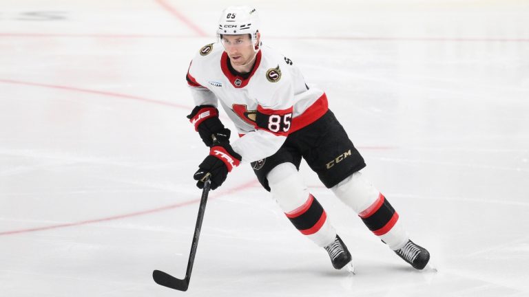 Ottawa Senators defenceman Jake Sanderson in action during the third period of an NHL game against the Washington Capitals, Saturday, Oct. 25, 2025, in Washington. (AP/Nick Wass)