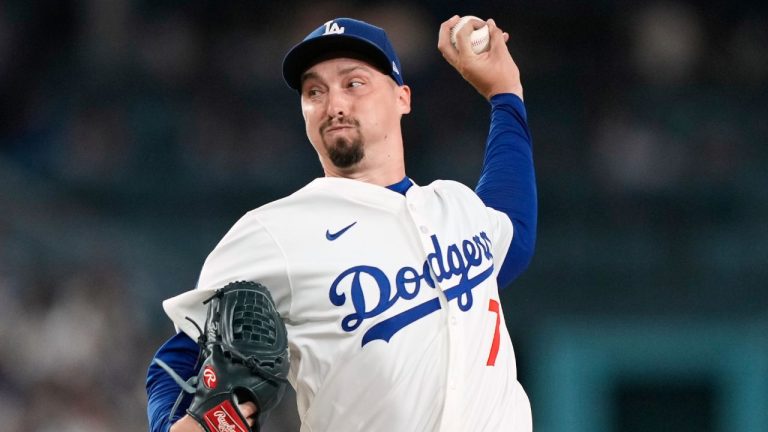 Los Angeles Dodgers pitcher Blake Snell throws to a Cincinnati Reds batter during the third inning in Game 1 of the National League Wild Card baseball playoff series Tuesday, Sept. 30, 2025, in Los Angeles. (Mark J. Terrill/AP)