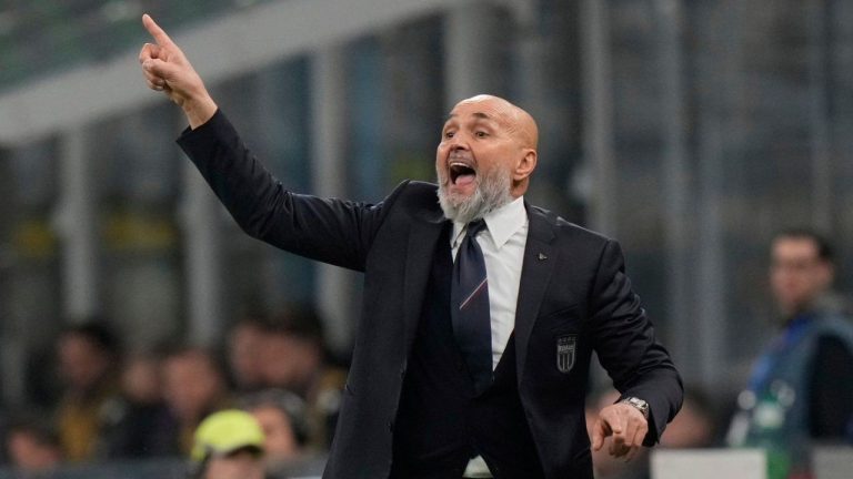 Italy's head coach Luciano Spalletti gestures during the soccer Nations League quarterfinal first leg soccer match between Italy and Germany in Milan, Italy, on March 20, 2025. (Luca Bruno/AP)