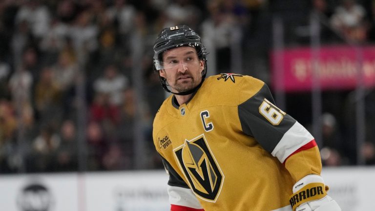 Vegas Golden Knights right wing Mark Stone plays against the Los Angeles Kings during an NHL game Wednesday, Oct. 8, 2025, in Las Vegas. (John Locher/AP)