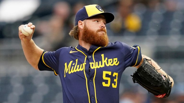 Milwaukee Brewers pitcher Brandon Woodruff delivers during the first inning of a baseball game against the Pittsburgh Pirates Saturday, Sept. 6, 2025, in Pittsburgh. (Matt Freed/AP)