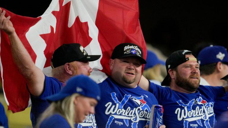 Toronto Blue Jays fans celebrate after Game 5 of baseball's World Series against the Los Angeles Dodgers, Wednesday, Oct. 29, 2025, in Los Angeles. (Ashley Landis/AP)