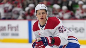 Montreal Canadiens right wing Ivan Demidov (93) plays against the Detroit Red Wings in the first period of an NHL hockey game Thursday, Oct. 9, 2025, in Detroit. (Paul Sancya/AP)